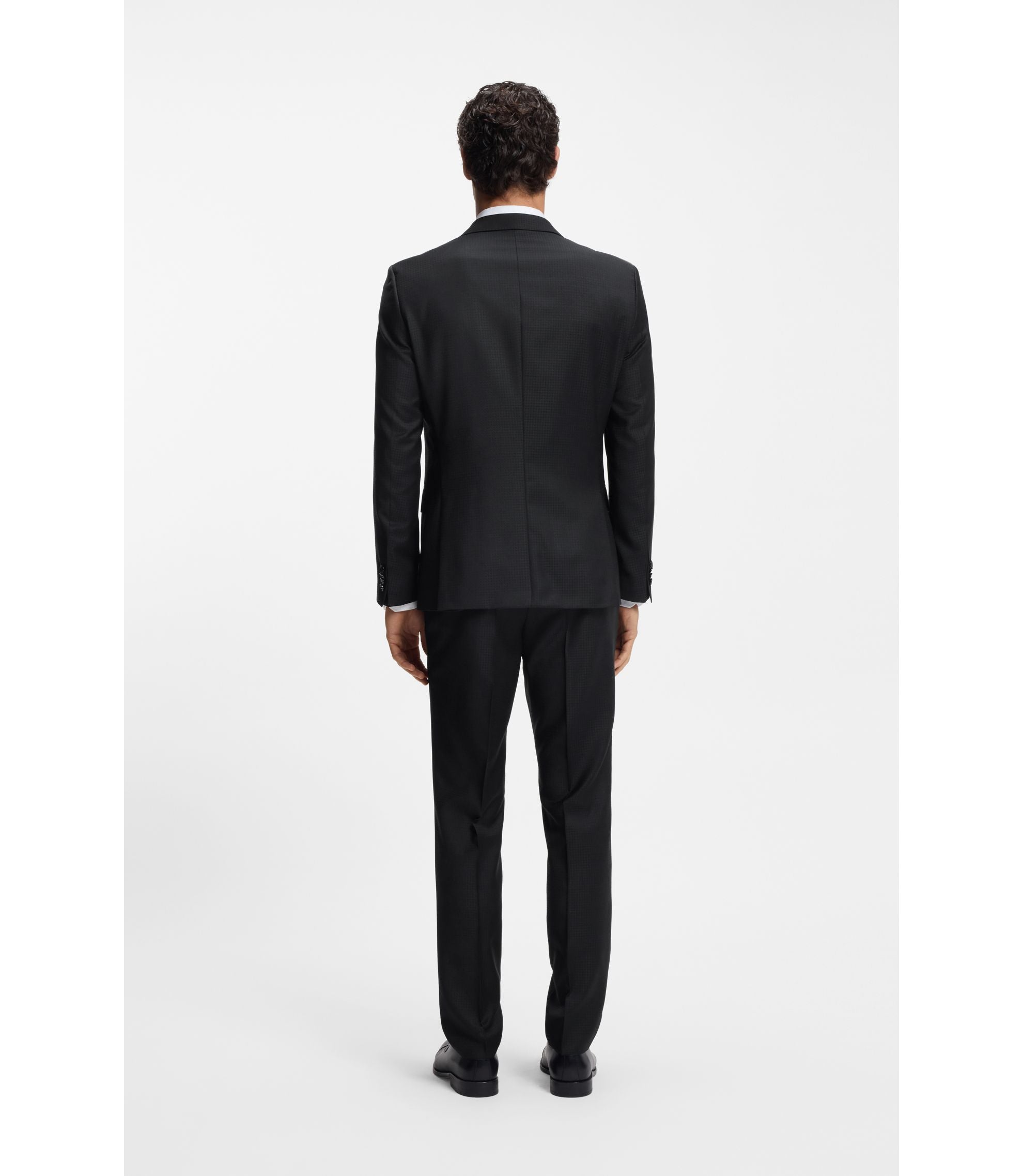 Boss Two Piece Slim Fit Suit In Patterned Virgin Wool Dark Blue