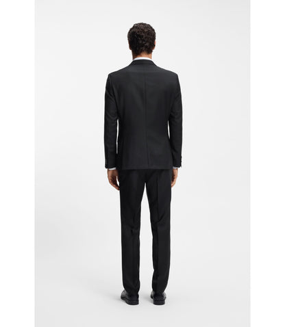Boss Two Piece Slim Fit Suit In Patterned Virgin Wool Dark Blue