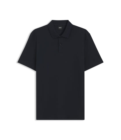 Boss Cotton Blend Polo Shirt With Bubble Structured Jacquard Dark Blue