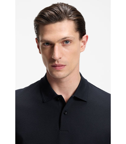 Boss Cotton Blend Polo Shirt With Bubble Structured Jacquard Dark Blue