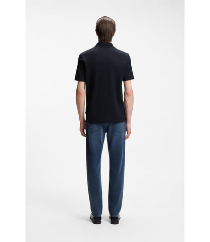 Boss Cotton Blend Polo Shirt With Bubble Structured Jacquard Dark Blue