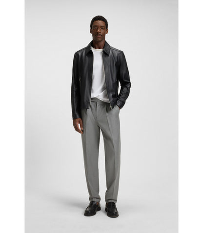 Boss Melange Tapered Fit Trousers In Virgin Wool Silver