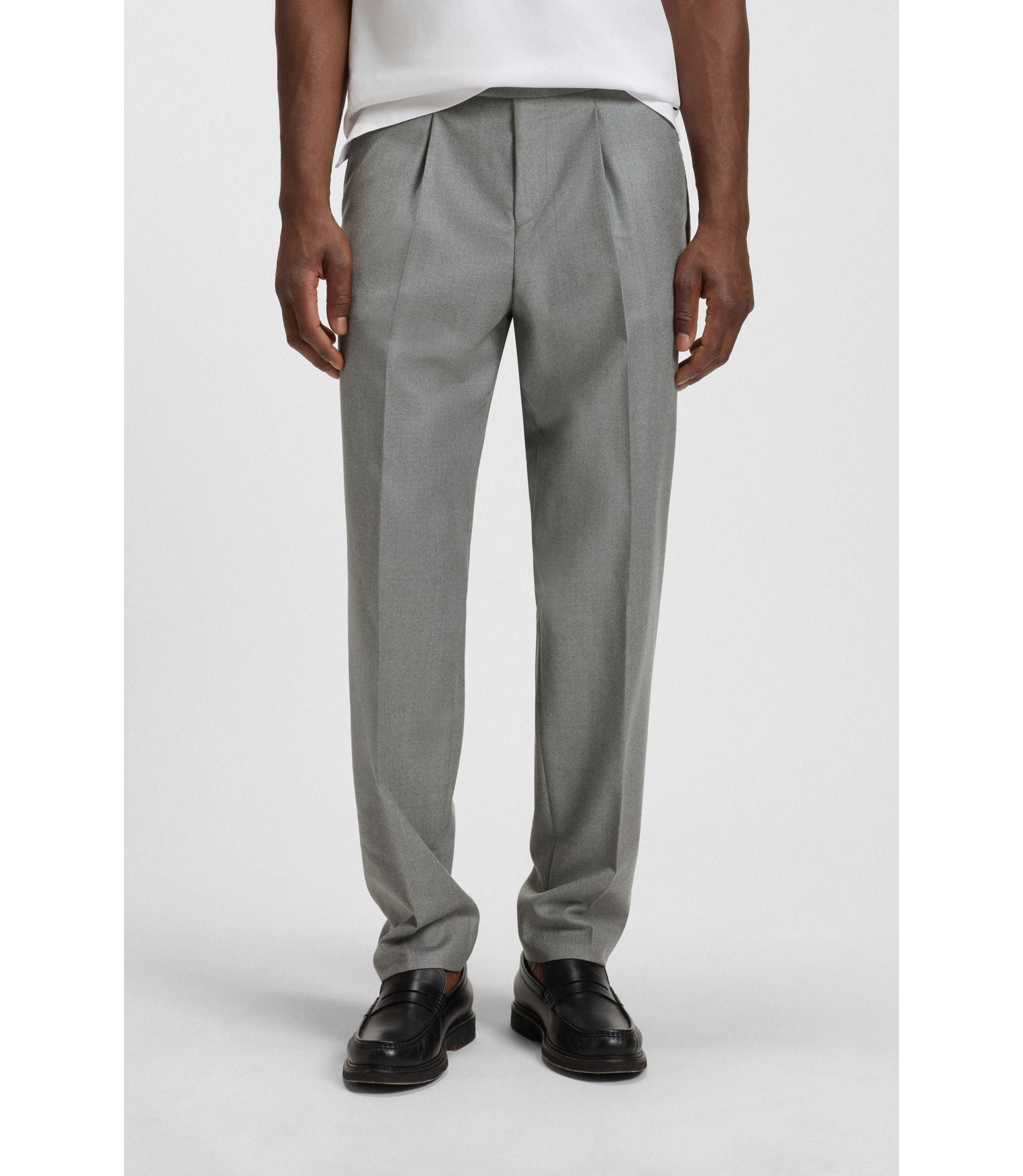 Boss Melange Tapered Fit Trousers In Virgin Wool Silver