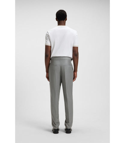 Boss Melange Tapered Fit Trousers In Virgin Wool Silver