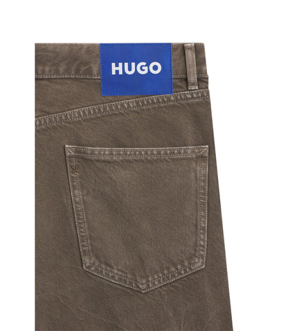 Hugo Regular Fit Jeans In Washed Denim Dark Brown