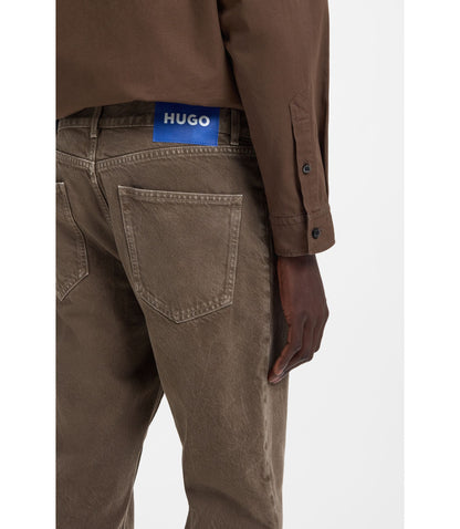 Hugo Regular Fit Jeans In Washed Denim Dark Brown