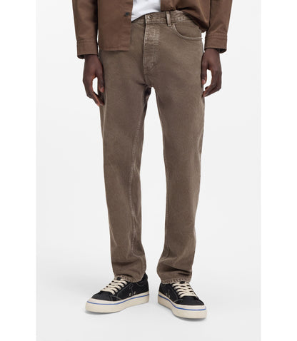 Hugo Regular Fit Jeans In Washed Denim Dark Brown