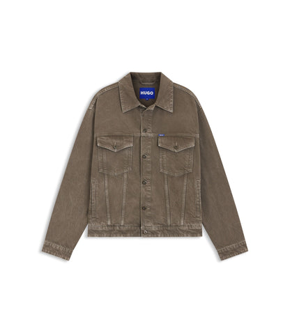 Hugo Regular Fit Jacket In Washed Denim Dark Brown