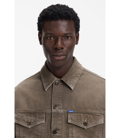 Hugo Regular Fit Jacket In Washed Denim Dark Brown
