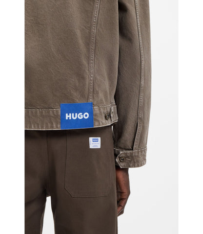 Hugo Regular Fit Jacket In Washed Denim Dark Brown