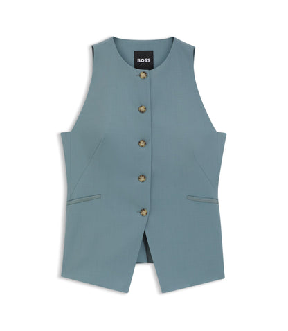 Boss Slim Fit Waistcoat In Virgin Wool Blue Women's