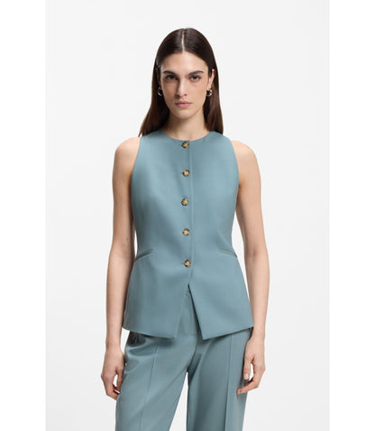 Boss Slim Fit Waistcoat In Virgin Wool Blue Women's