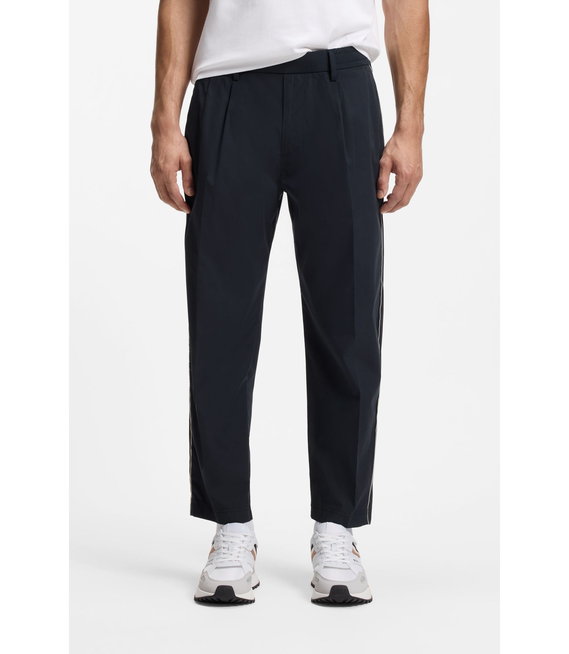 Boss Tapered Fit Trousers With Water Repellent Finish Dark Blue