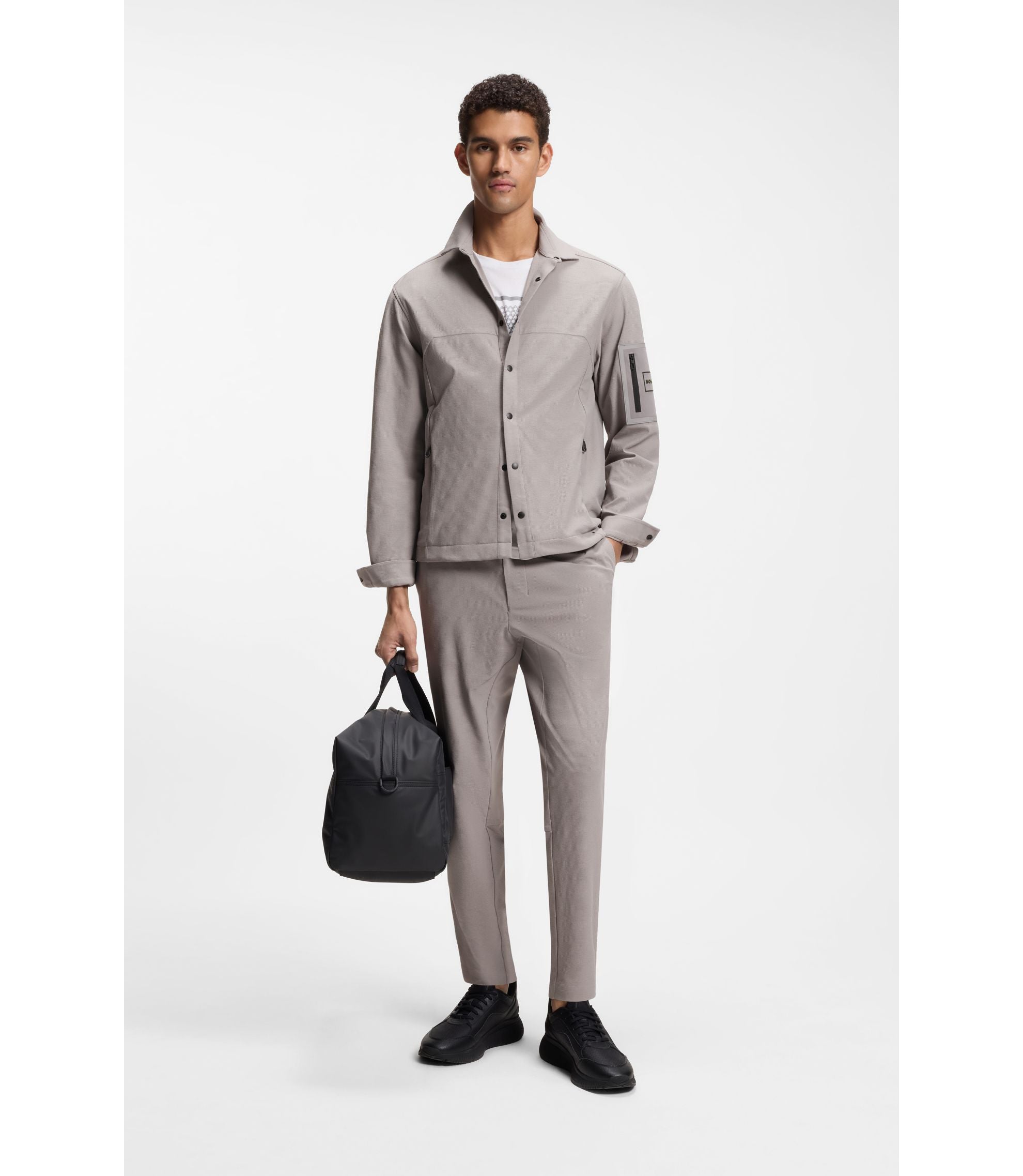 Boss Relaxed Fit Trousers In Waffle Fabric Light Grey