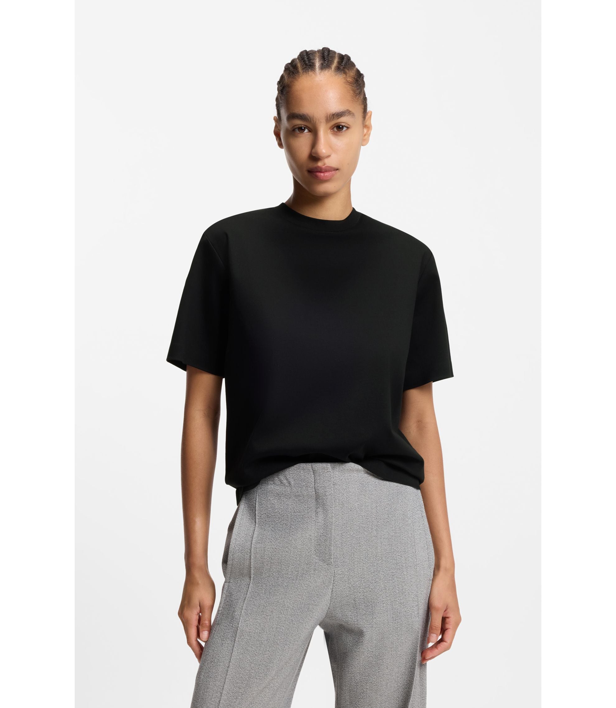 Boss Relaxed Fit T Shirt In Mercerized Cotton Black Women's