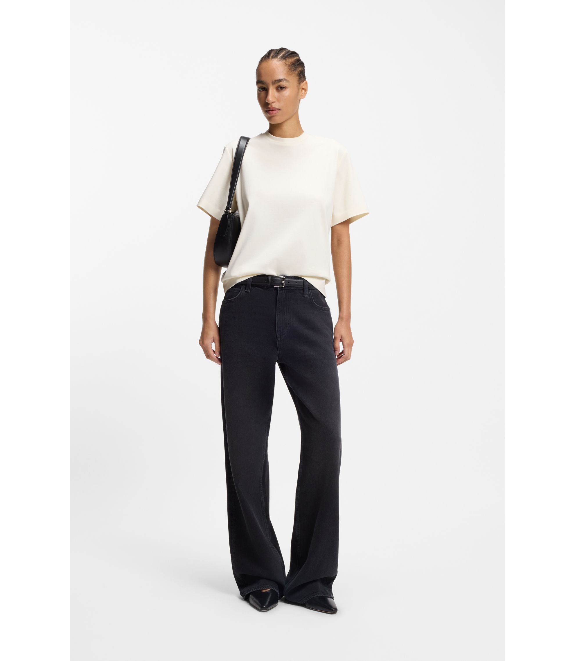 Boss Relaxed Fit T Shirt In Mercerized Cotton White Women's