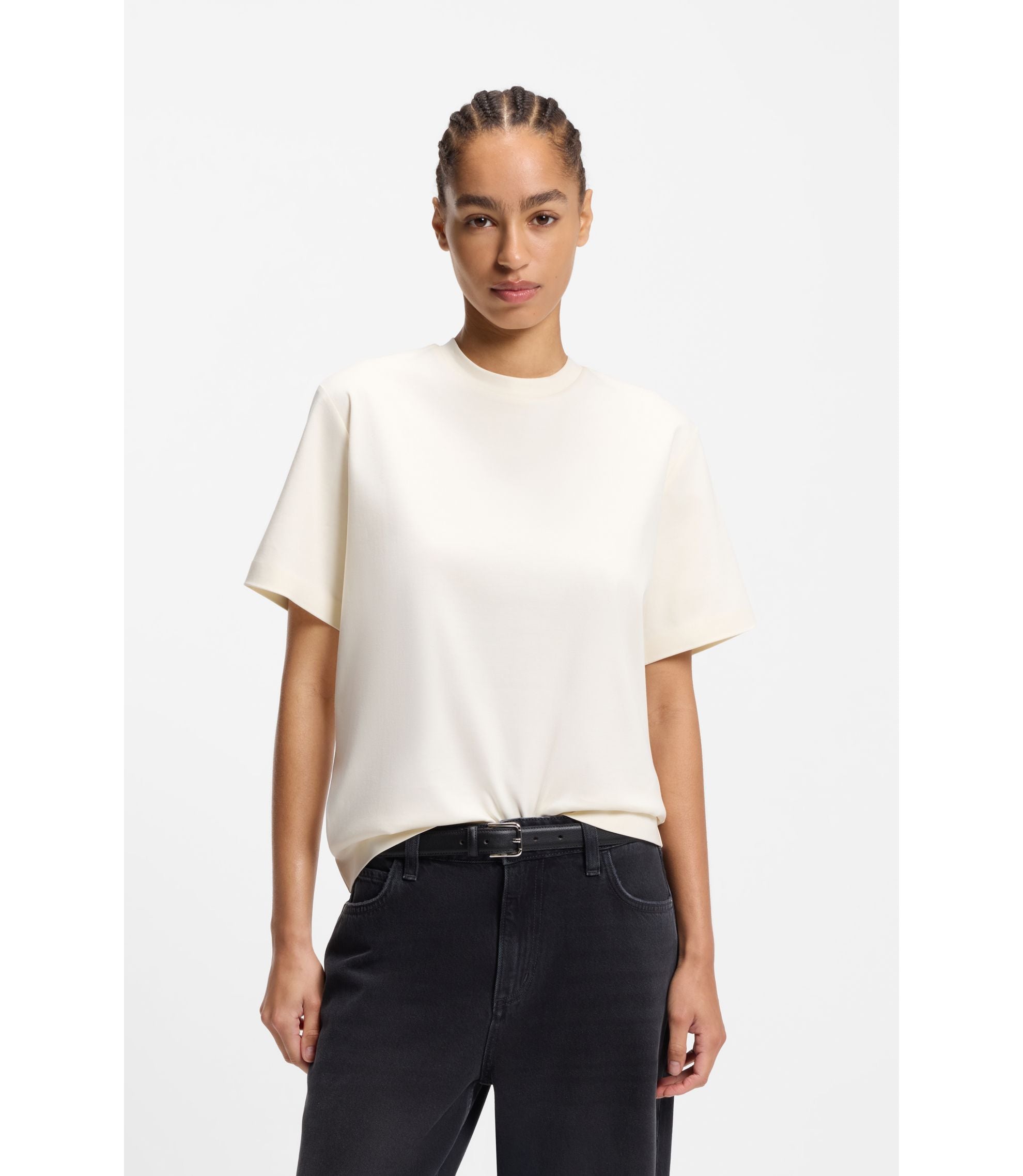 Boss Relaxed Fit T Shirt In Mercerized Cotton White Women's