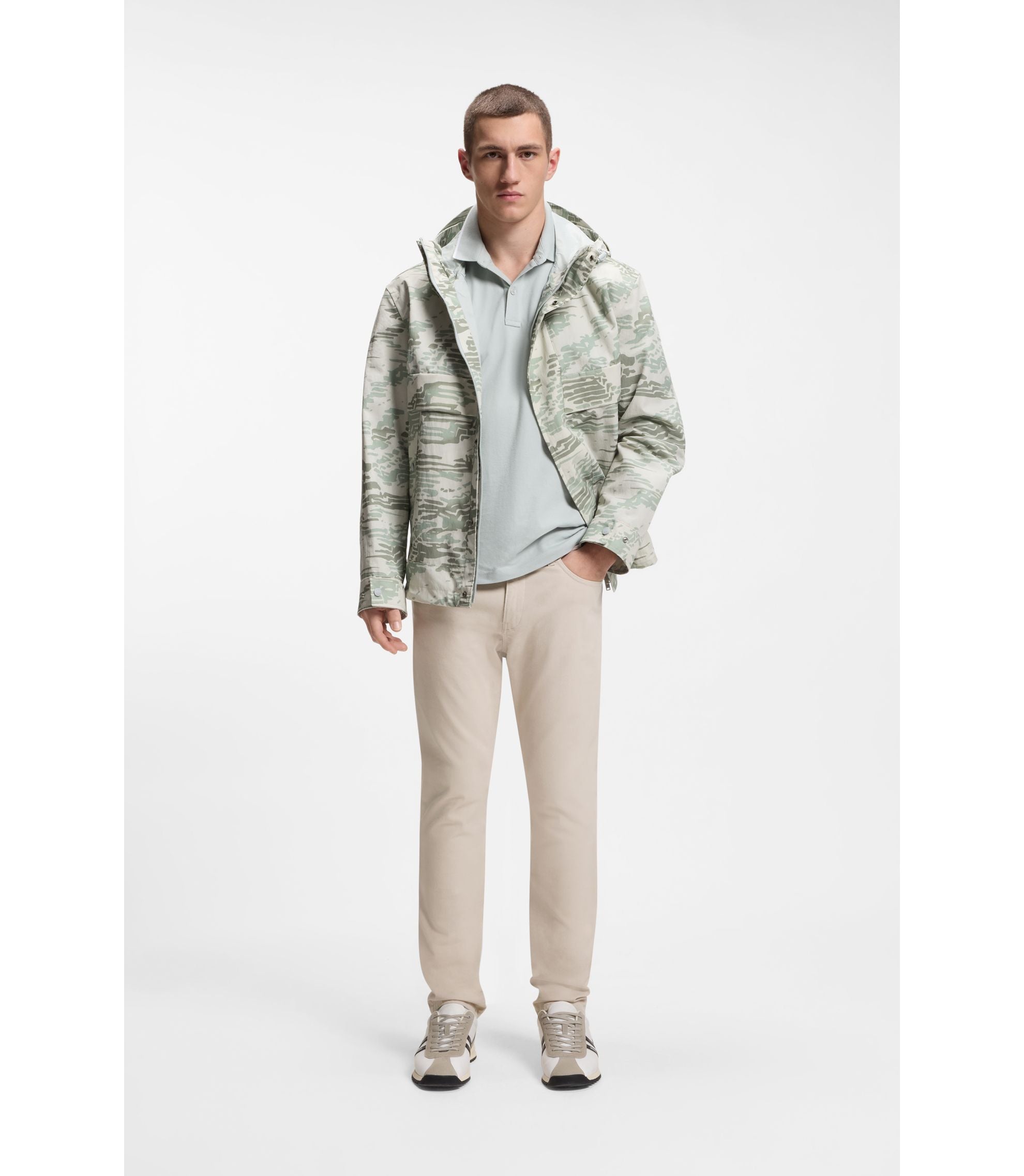 Boss Delaware Trousers In Stretch Cotton Canvas Light Grey