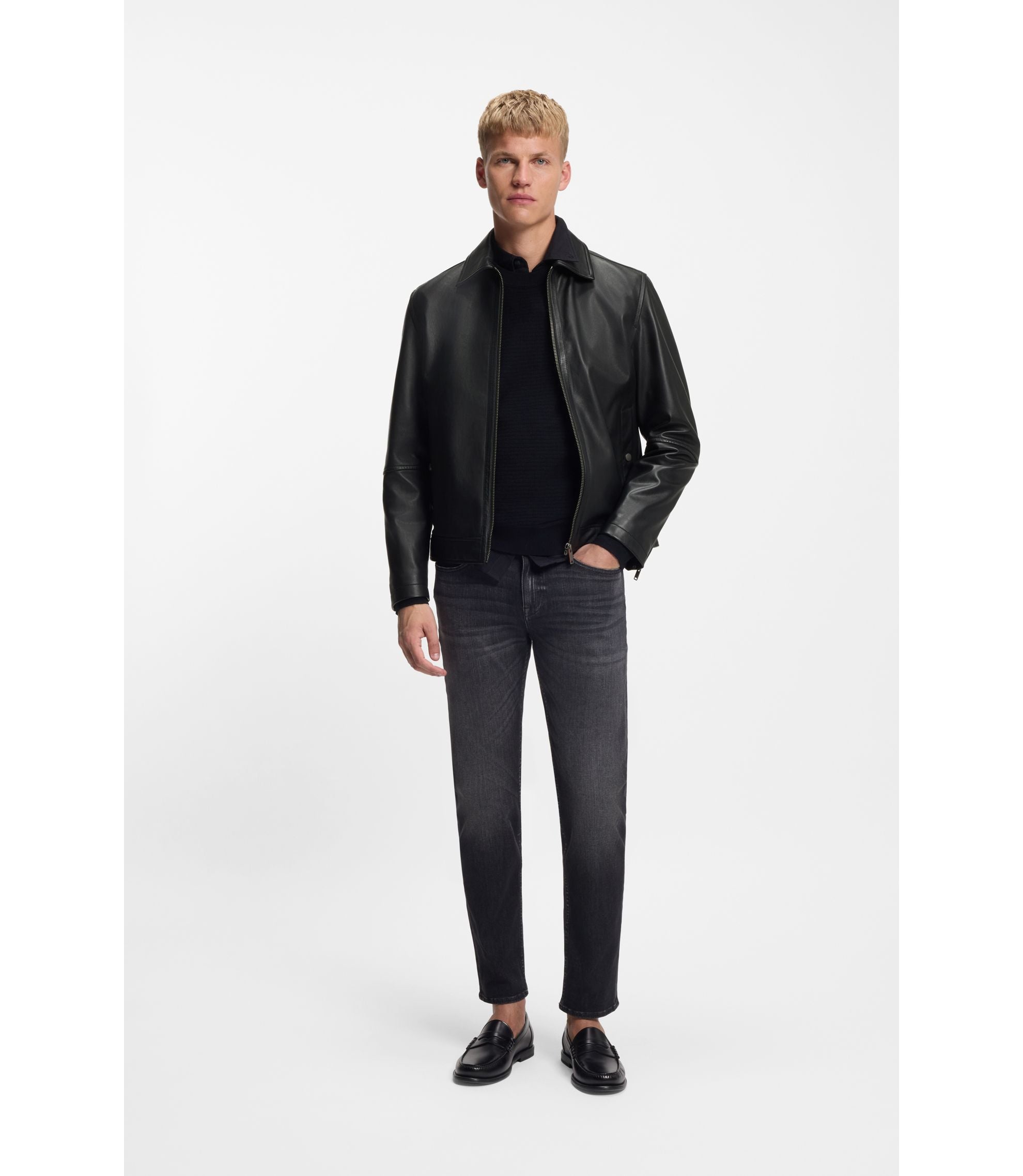 Boss Nappa Leather Jacket In A Regular Fit Black