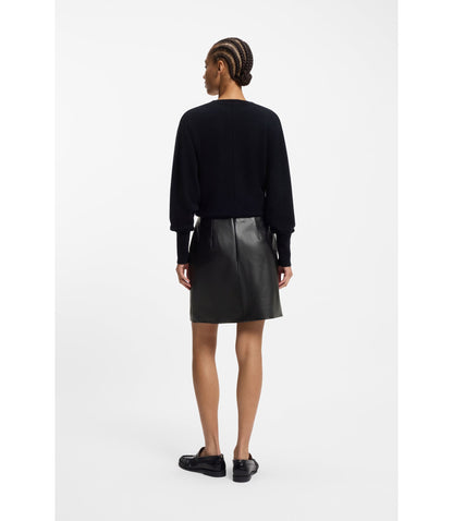 Boss Nappa Leather Skirt With Front Seam Black Women's