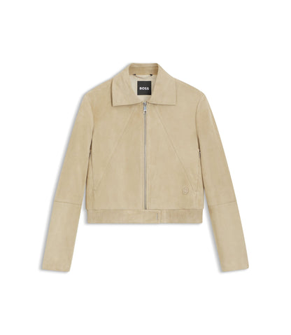 Boss Blouson Style Jacket In Soft Touch Suede Light Beige Women's