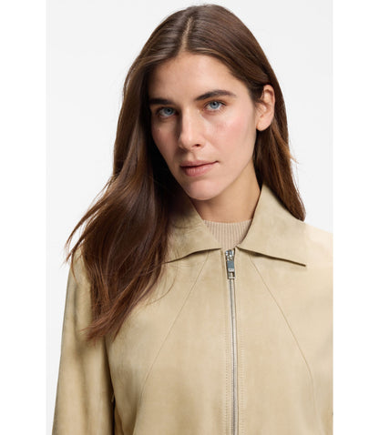 Boss Blouson Style Jacket In Soft Touch Suede Light Beige Women's