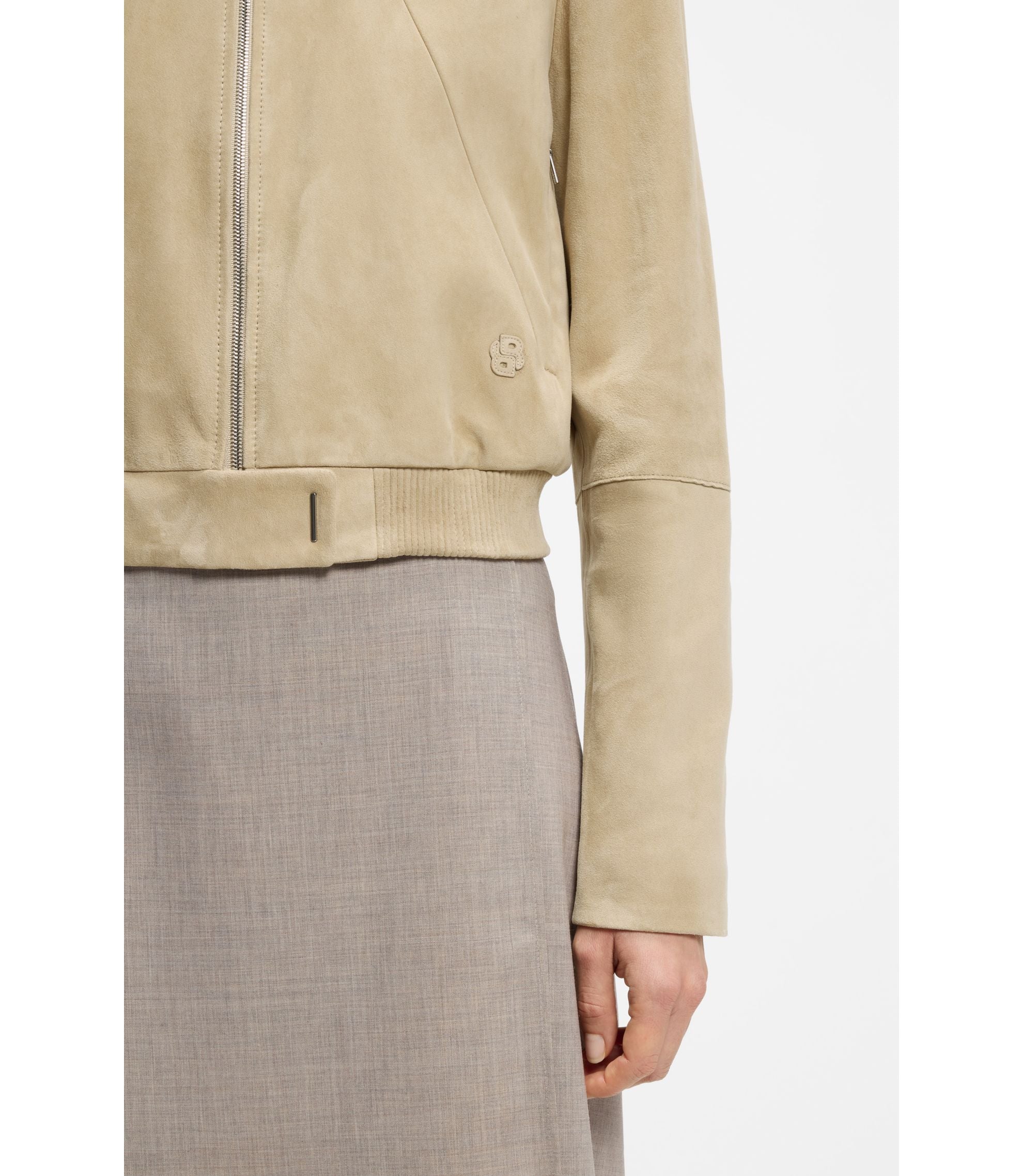 Boss Blouson Style Jacket In Soft Touch Suede Light Beige Women's