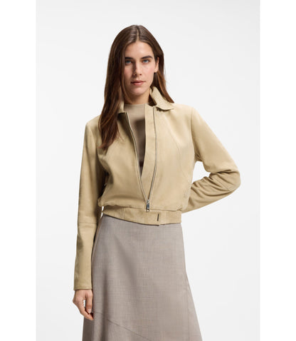 Boss Blouson Style Jacket In Soft Touch Suede Light Beige Women's