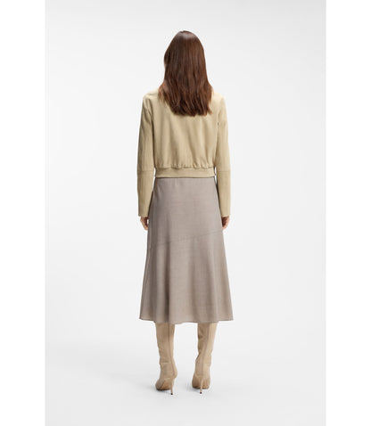 Boss Blouson Style Jacket In Soft Touch Suede Light Beige Women's