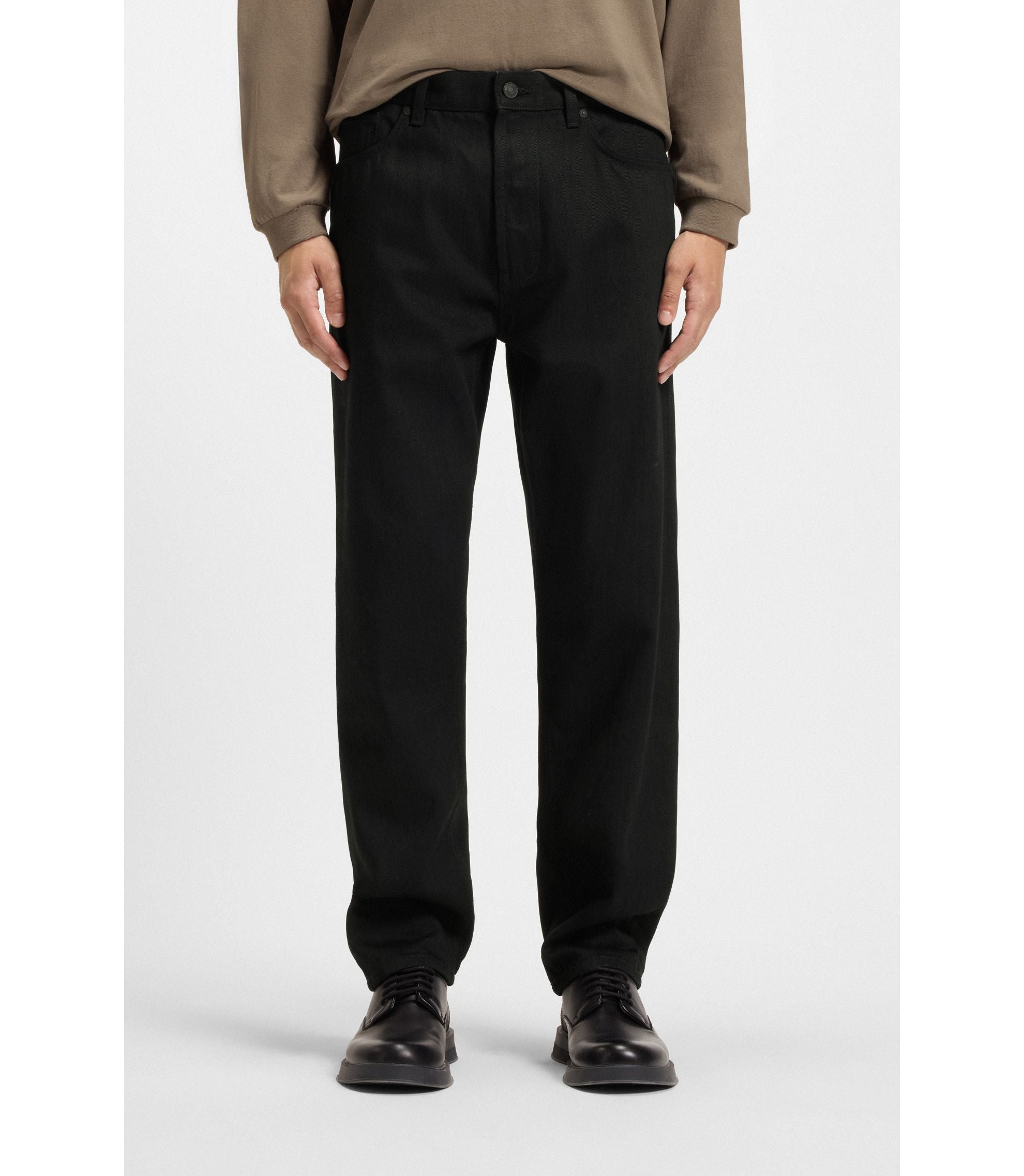 Hugo Black Tapered Fit Jeans In Japanese Denim Black