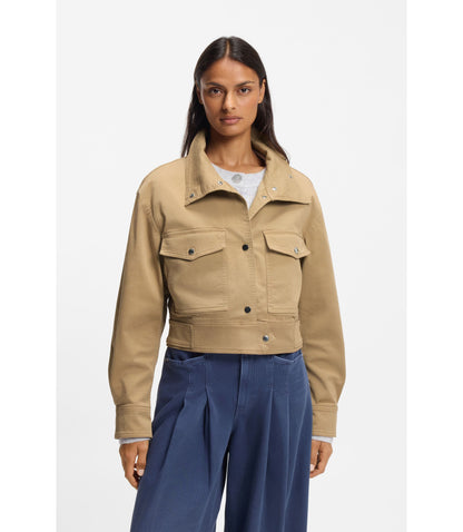 Boss Cropped Jacket In Paper Touch Cotton Twill Brown Women's