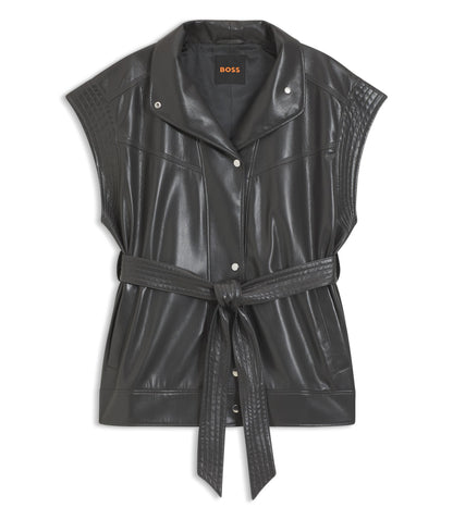 Boss Faux Leather Gilet With Belt Light Grey Women's