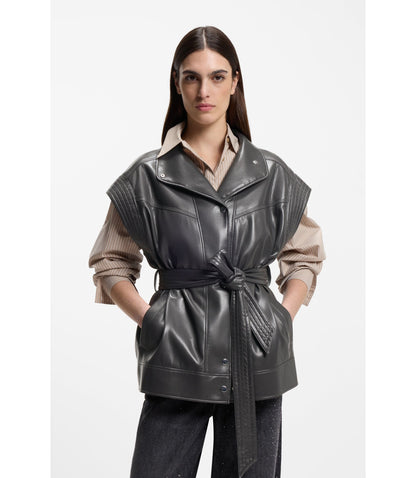 Boss Faux Leather Gilet With Belt Light Grey Women's