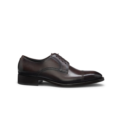 Boss Brogue Detail Derby Shoes In Leather Dark Brown Dark Brown