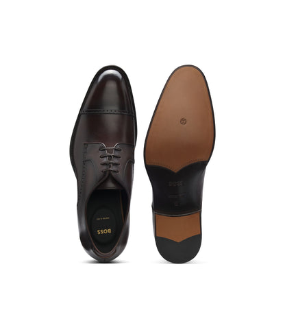 Boss Brogue Detail Derby Shoes In Leather Dark Brown Dark Brown