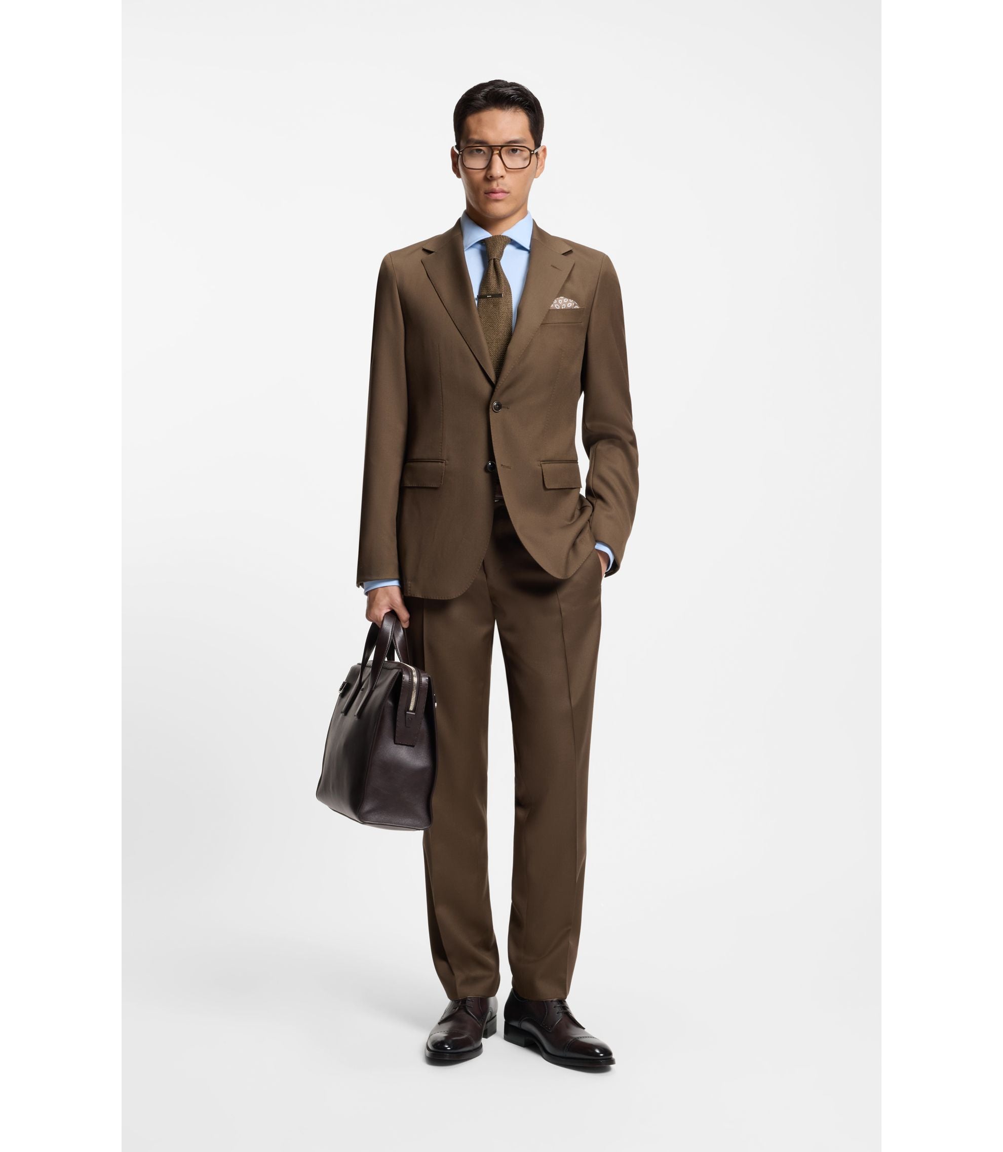 Boss Brogue Detail Derby Shoes In Leather Dark Brown Dark Brown