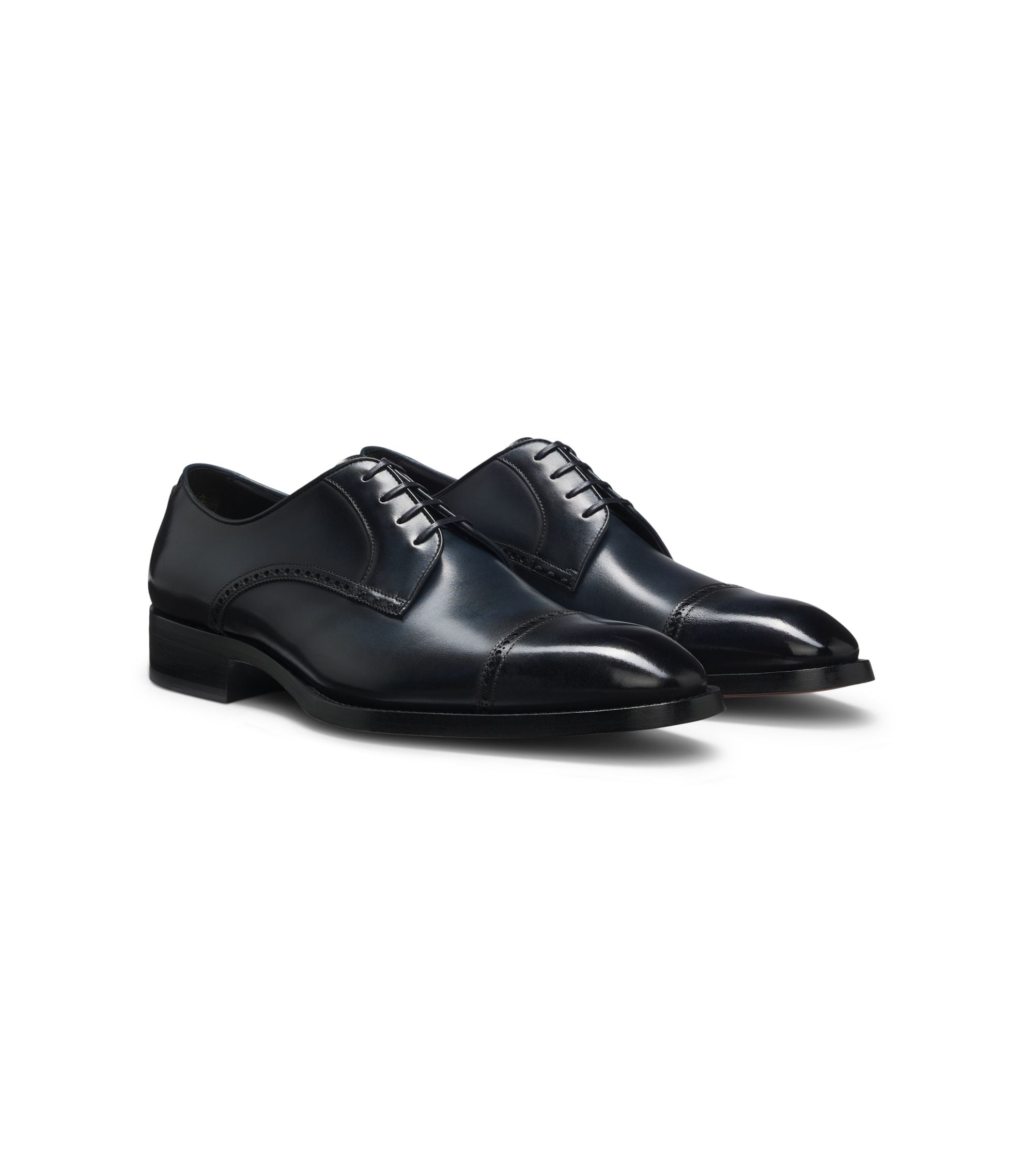 Boss Brogue Detail Derby Shoes In Leather Dark Blue Dark Blue
