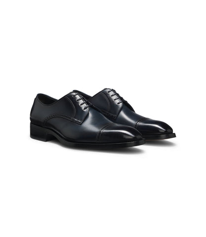 Boss Brogue Detail Derby Shoes In Leather Dark Blue Dark Blue