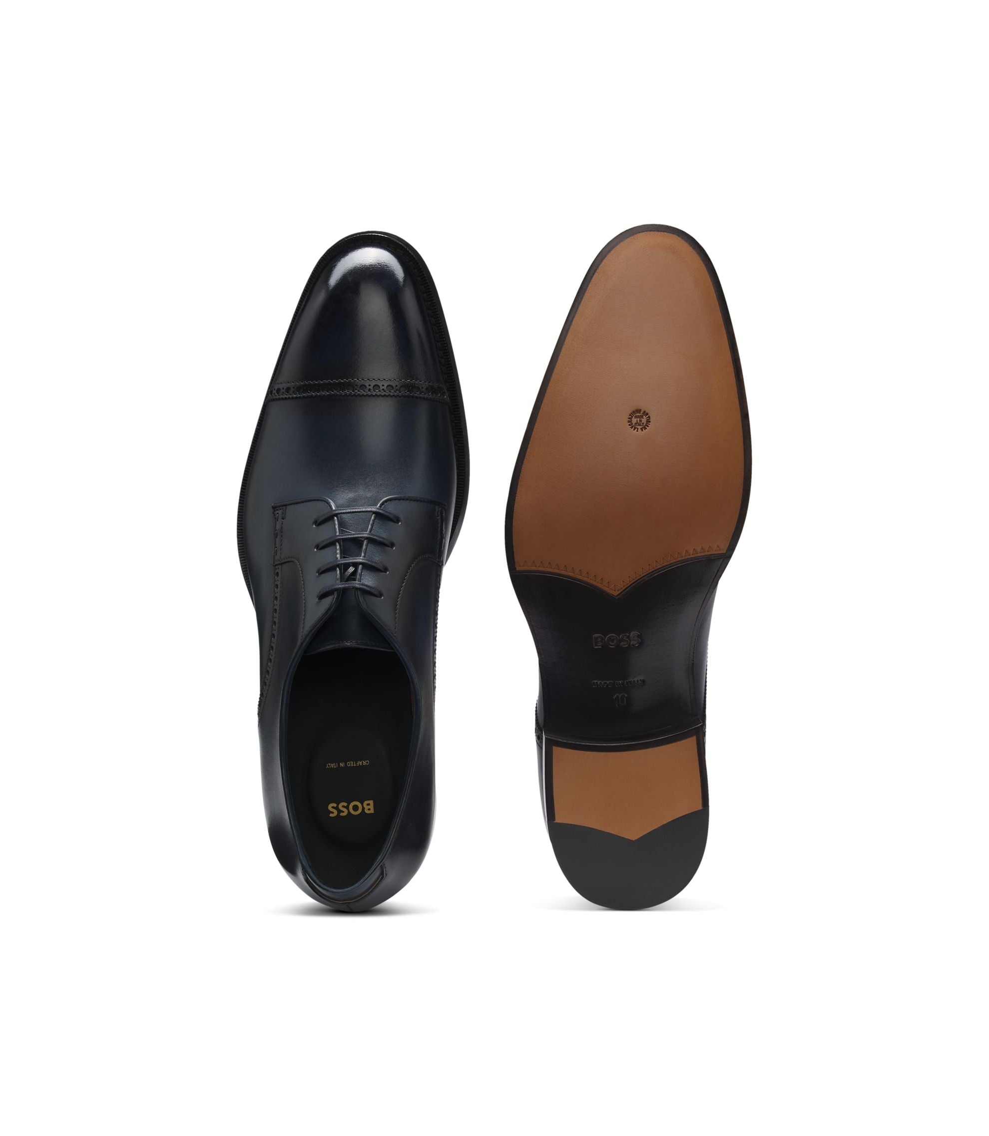 Boss Brogue Detail Derby Shoes In Leather Dark Blue Dark Blue