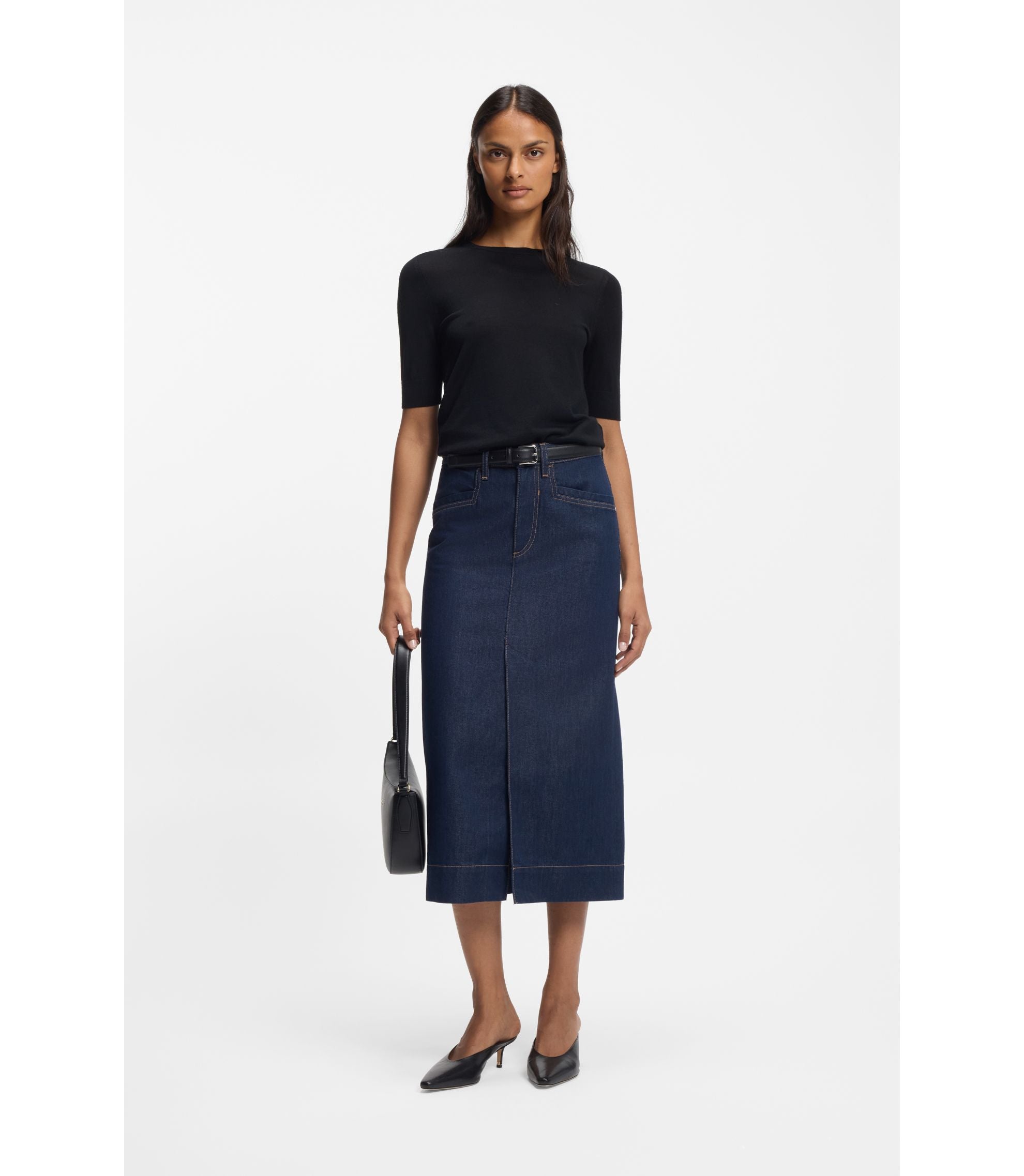 Boss Blue Midi Skirt In Rigid Denim Dark Blue Women's