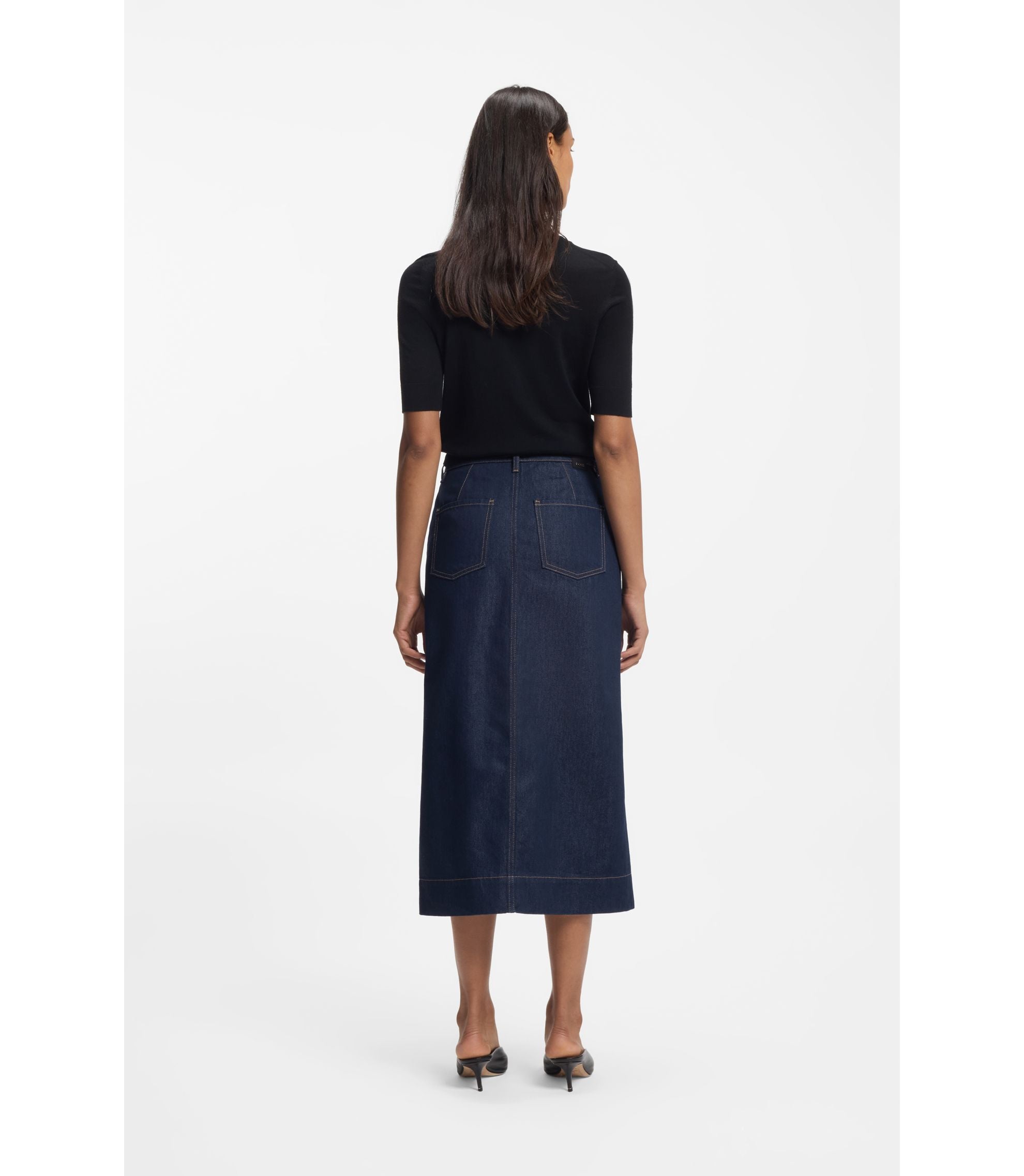 Boss Blue Midi Skirt In Rigid Denim Dark Blue Women's