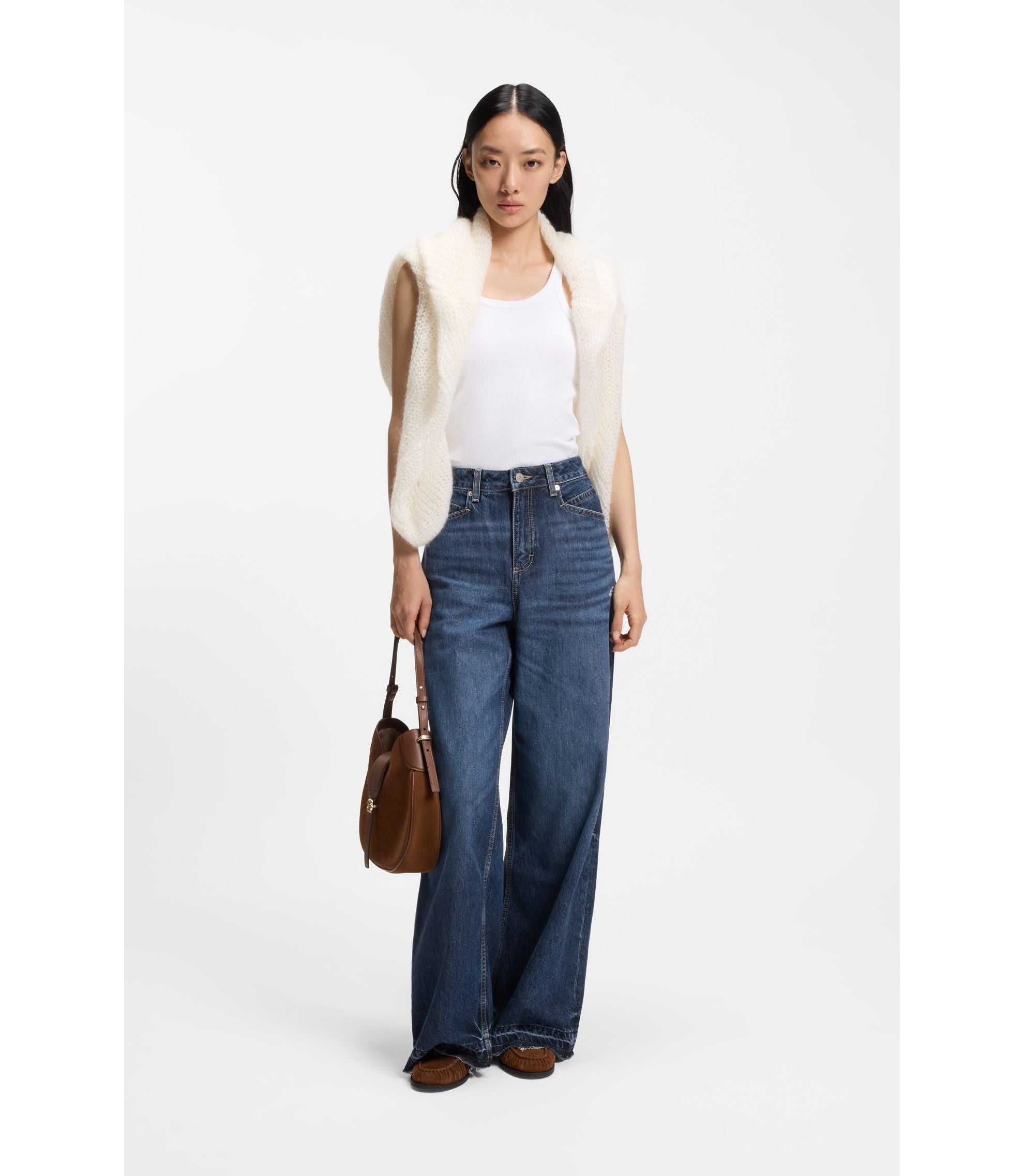 Boss Blue Relaxed Fit Jeans In Rigid Denim Blue Women's
