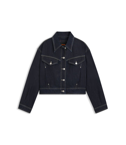 Boss Regular Fit Trucker Jacket In Rinse Washed Denim Dark Blue Women's