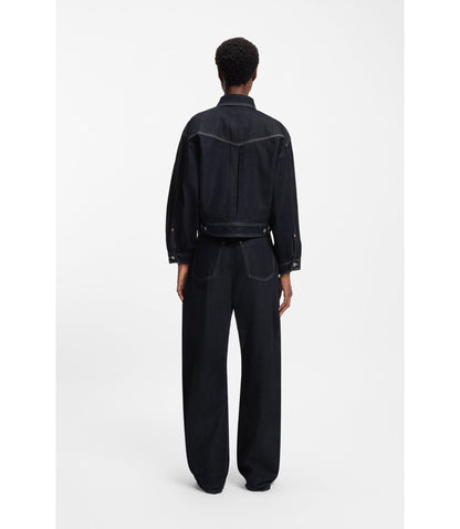 Boss Regular Fit Trucker Jacket In Rinse Washed Denim Dark Blue Women's