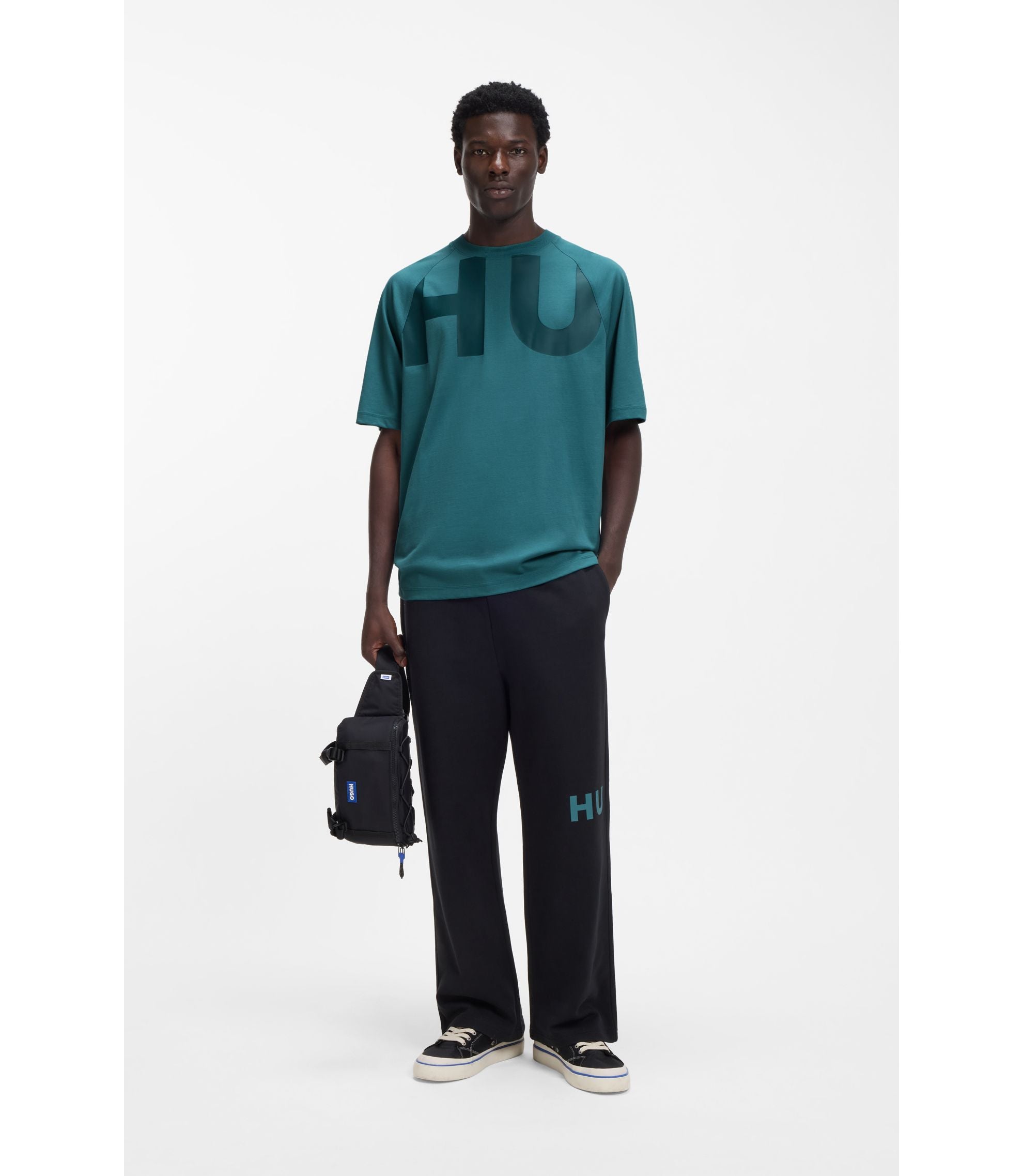 Hugo Large Logo T Shirt In Cotton Jersey Turquoise