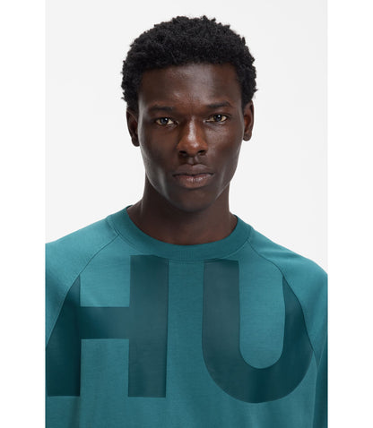 Hugo Large Logo T Shirt In Cotton Jersey Turquoise