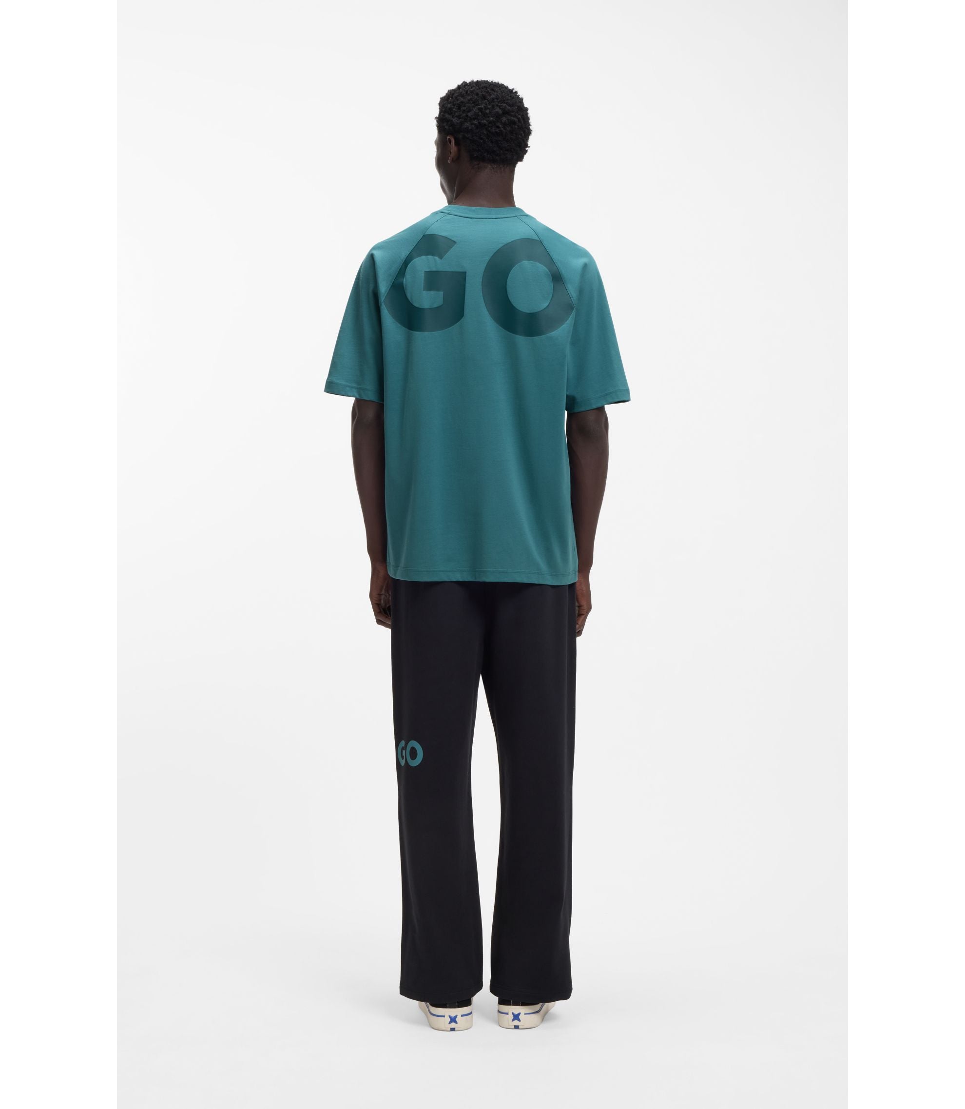 Hugo Large Logo T Shirt In Cotton Jersey Turquoise