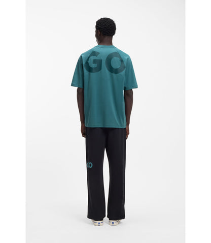 Hugo Large Logo T Shirt In Cotton Jersey Turquoise