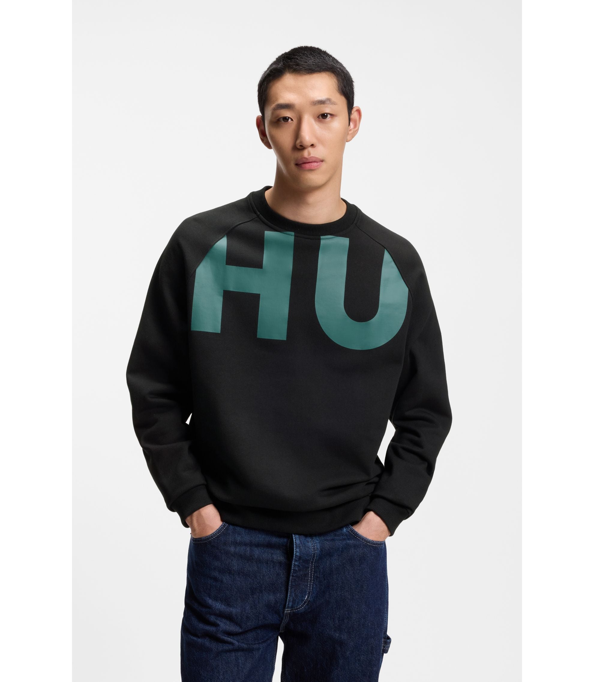 Hugo Large Logo Sweatshirt In Cotton Jersey Black