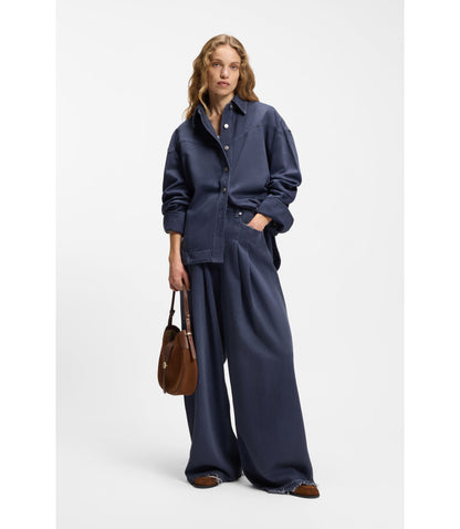 Boss Smoky Blue Oversized Fit Blouse In Rigid Denim Grey Women's